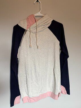 Ampersand Avenue Doublehood Hoodie Womens Medium Colorblock Navy Gray Pink NWT